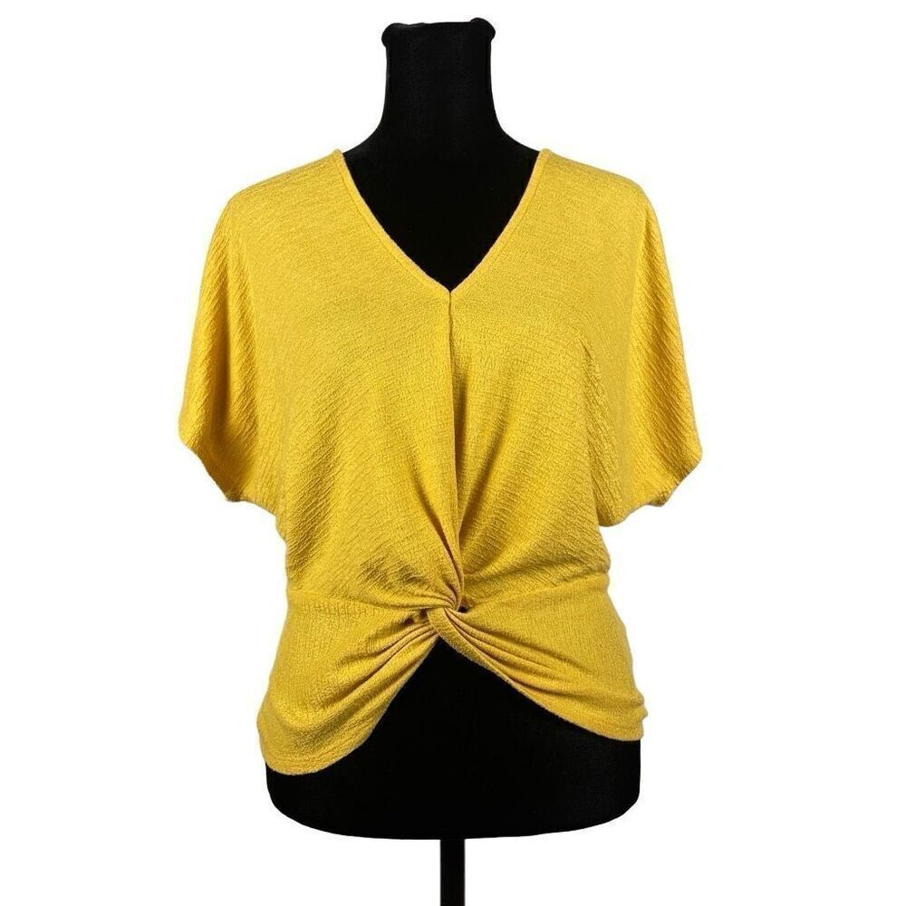 Harper Heritage Yellow Textured‎ Twist Front Crop Top - Women’s S